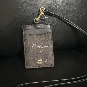 NWT Coach Id Lanyard In Signature Canvas brown black STYLE ID: 63274